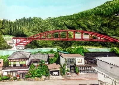 富山市猪谷　建設中の猪谷橋