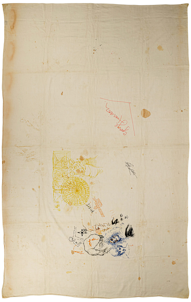 A Tablecloth With Autographs And Doodles Done By The Beatles And Joan Baez Before The Beatles' Last Concert At Candlestick Park, 1966
